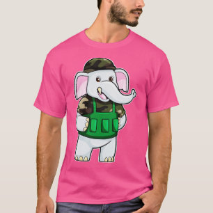 Camiseta Elefante como Soldado com Capacete Uniforme