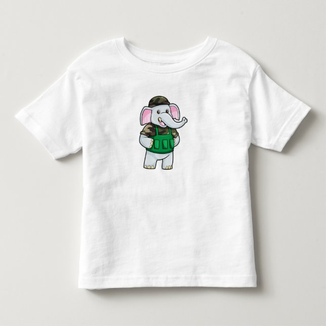 Camiseta Elefante como Soldado com Uniforme e Capacete (Frente)