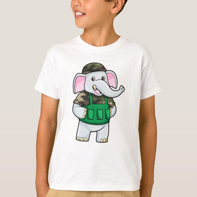Camiseta Elefante como Soldado com Uniforme e Capacete (Frente)