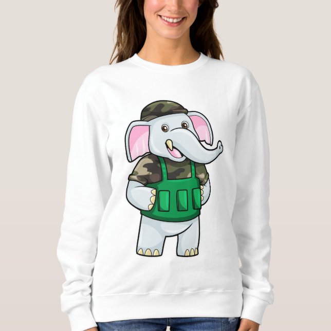 Camiseta Elefante como Soldado com Uniforme e Capacete (Frente)