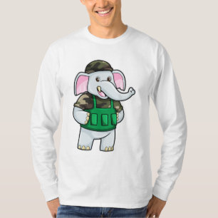 Camiseta Elefante como Soldado com Uniforme e Capacete