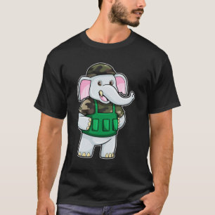 Camiseta Elefante como Soldado com Uniforme e Capacete