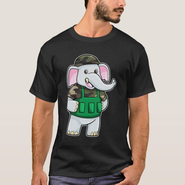 Camiseta Elefante como Soldado com Uniforme e Capacete (Frente)