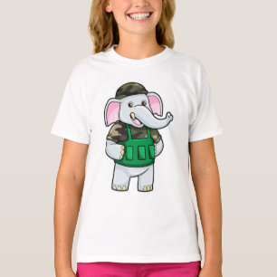 Camiseta Elefante como Soldado com Uniforme e Capacete