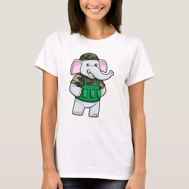 Camiseta Elefante como Soldado com Uniforme e Capacete (Frente)