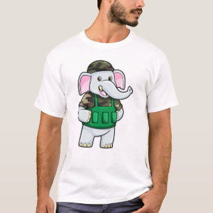 Camiseta Elefante como Soldado com Uniforme e Capacete