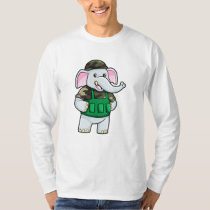 Camiseta Elefante como Soldado com Uniforme e Capacete