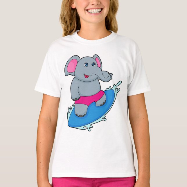 Camiseta Elefante como surfista com surfboard (Frente)