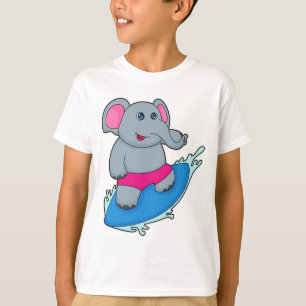Camiseta Elefante como surfista com surfboard