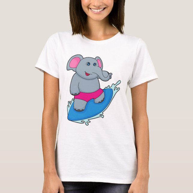 Camiseta Elefante como surfista com surfboard (Frente)
