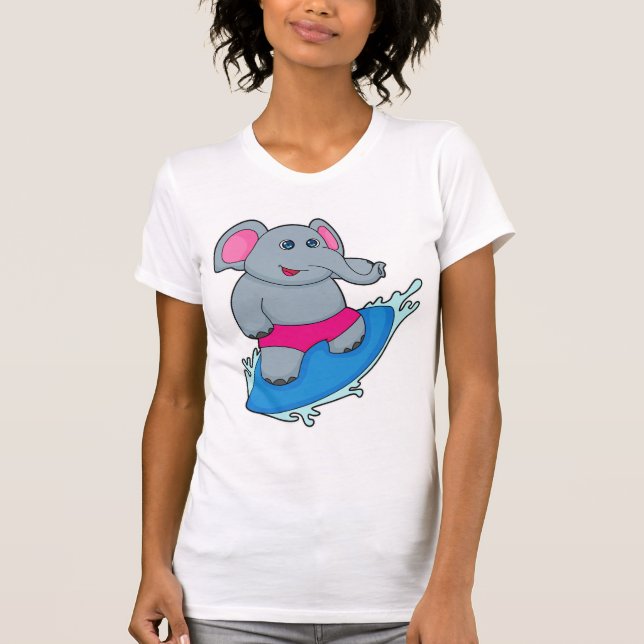 Camiseta Elefante como surfista com surfboard (Frente)