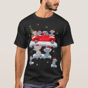 Camiseta Elefante Condutor de Árvore de Natal Elefante Verm