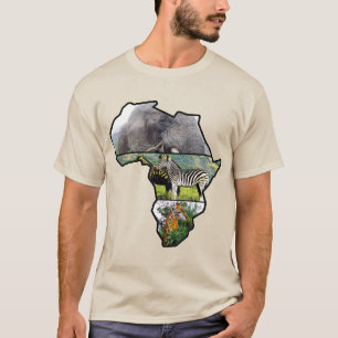 Camiseta Elefante Continente Africano, Zebra, Girafa