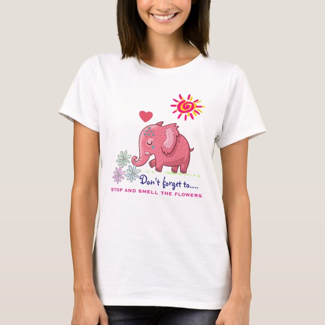 Camiseta Elefante Cor-De-Rosa Bonito Cheira A Dúvidas Com D (Frente)