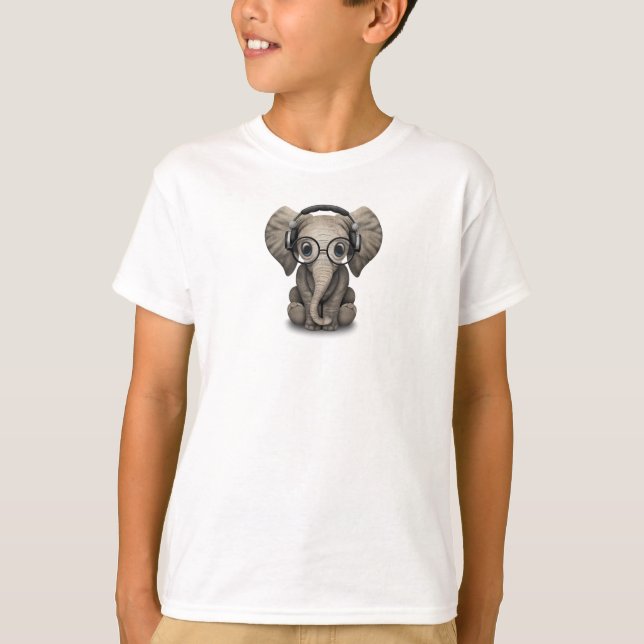 Camiseta Elefante customizável DJ do bebê com fones de (Frente)