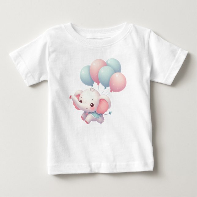 Camiseta Elefante de bebê bonito com balões (Frente)