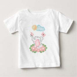 Camiseta Elefante de Bebê Bonito com flores rosa