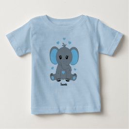 Camiseta Elefante de bebê bonito em azul, desenhado à mão,