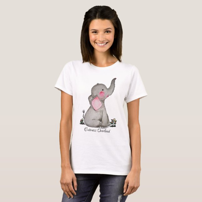 Camiseta Elefante De Bebê Cuta De Aquarela Com Blush E Flor (Frente Completa)