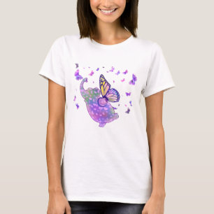 Camiseta Elefante de borboleta roxa voando com borboletas 