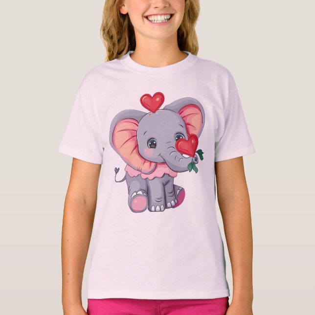 Camiseta Elefante de Cartoon Bonito com Animal Adorável (Frente)