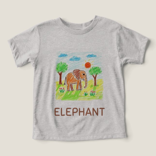 Camiseta Elefante de Cartoon Bonito - Crianças Arte Animal (Design frontal)