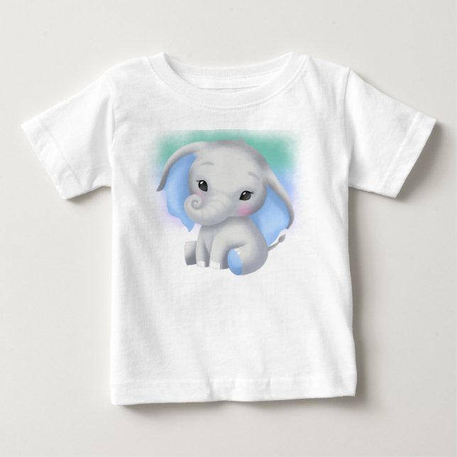 CAMISETA ELEFANTE DE CINZAS ADORÁVEL COM OUTROS AZUIS (Frente)