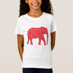 Camiseta Elefante de flor - vermelho profundo e coral