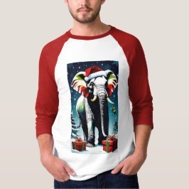 Camiseta Elefante De Natal Engraçado Em Santa Hat