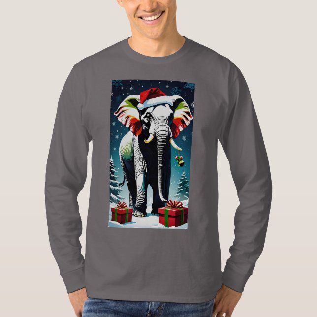 Camiseta Elefante De Natal Engraçado Em Santa Hat (Frente)