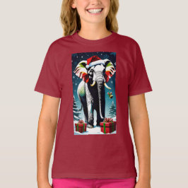 Camiseta Elefante De Natal Engraçado Em Santa Hat