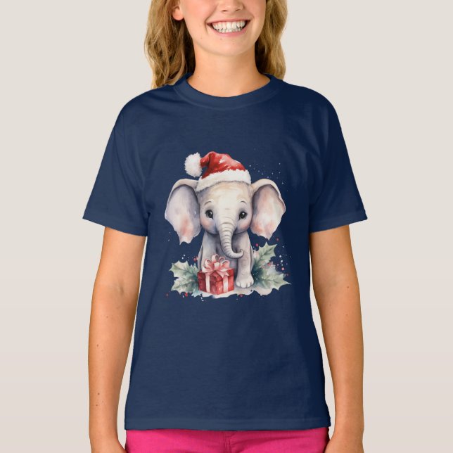 Camiseta Elefante de Natal Fofo (Frente)
