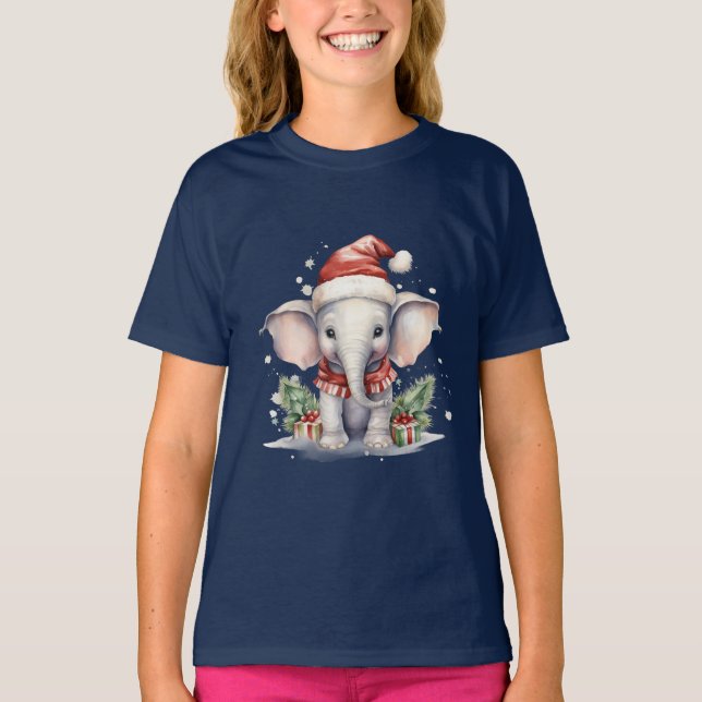 Camiseta Elefante de Natal Fofo (Frente)