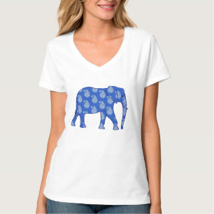 Camiseta Elefante de Paisley - azuis cobaltos e branco