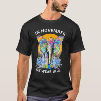 Camiseta Elefante de Tinta Azul do Laço da Consciencializaç