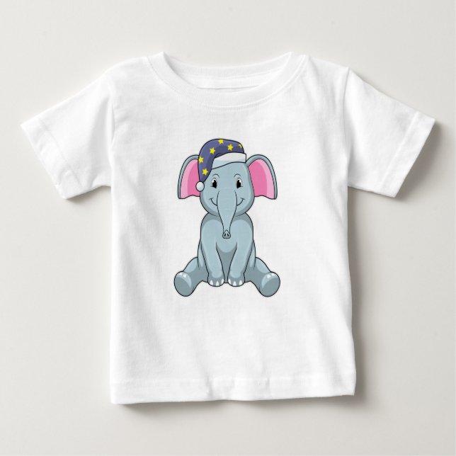 Camiseta Elefante dormindo com boné noturno (Frente)