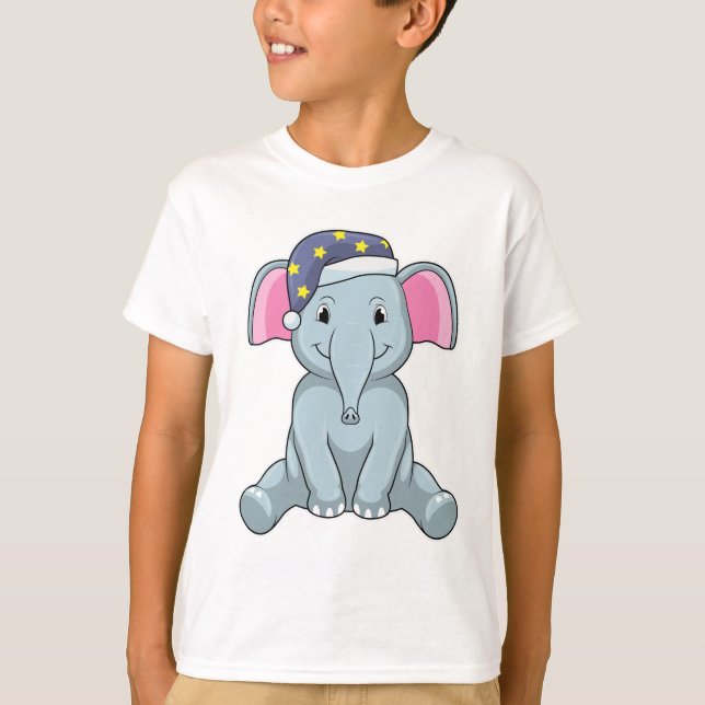 Camiseta Elefante dormindo com boné noturno (Frente)