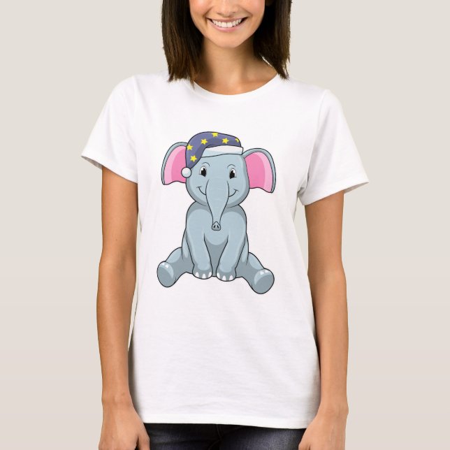 Camiseta Elefante dormindo com boné noturno (Frente)