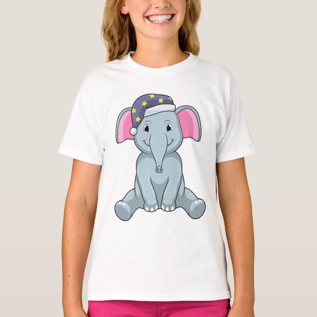 Camiseta Elefante dormindo com boné noturno (Frente)