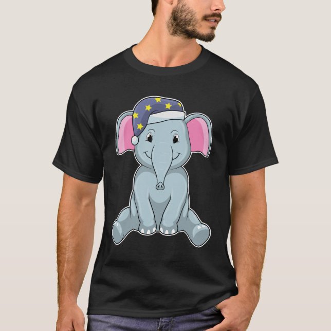 Camiseta Elefante dormindo com boné noturno (Frente)