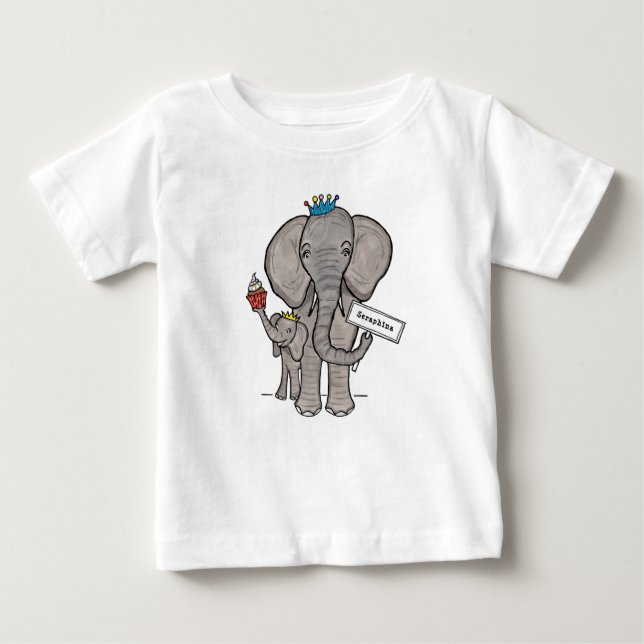 Camiseta Elefante e bebê lindos personalizados (Frente)