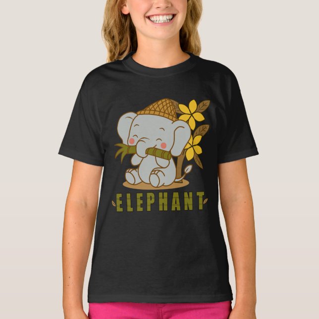 Camiseta elefante e flor de champa (Frente)