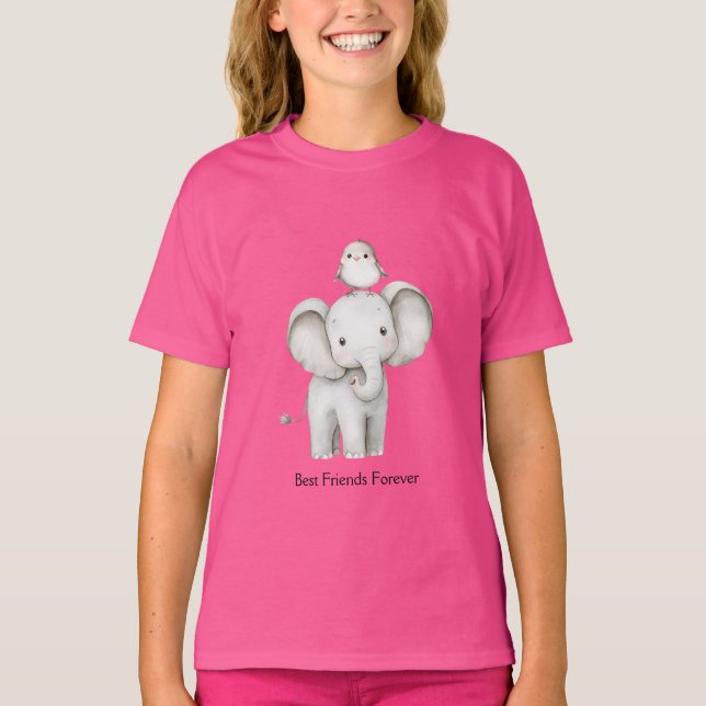 Camiseta Elefante e Pássaro Melhores Amigos  (Frente)