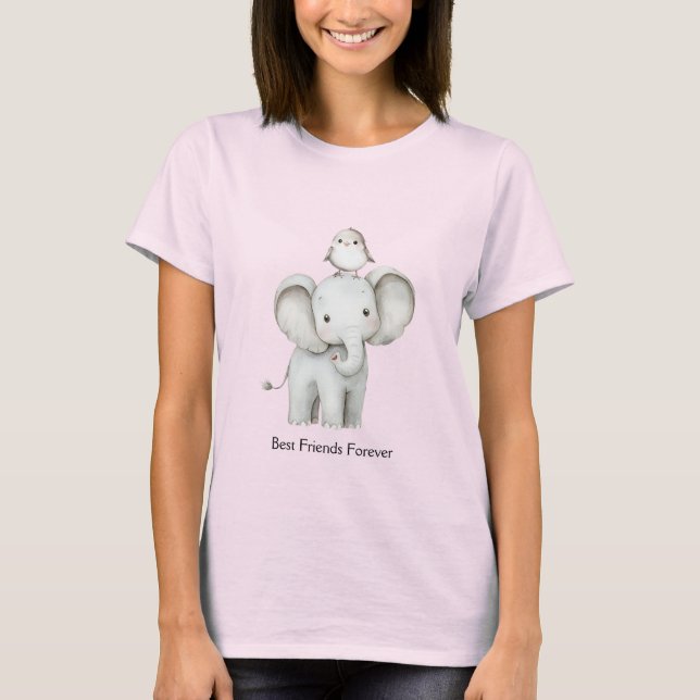 Camiseta Elefante e Pássaro Melhores Amigos  (Frente)