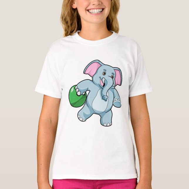 Camiseta Elefante em Boliches com Bola de boliche (Frente)