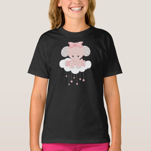Camiseta Elefante Em Nuvem, Elefante Bonito, Coroa, Estrela (Frente)
