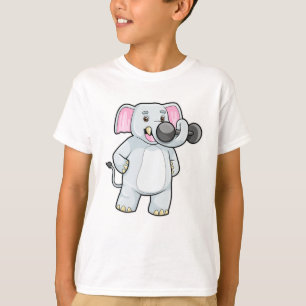Camiseta Elefante em Strenght treinando Dumbbell