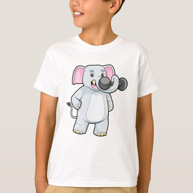 Camiseta Elefante em Strenght treinando Dumbbell (Frente)
