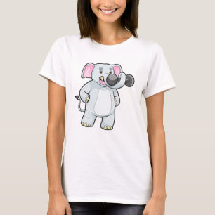 Camiseta Elefante em Strenght treinando Dumbbell