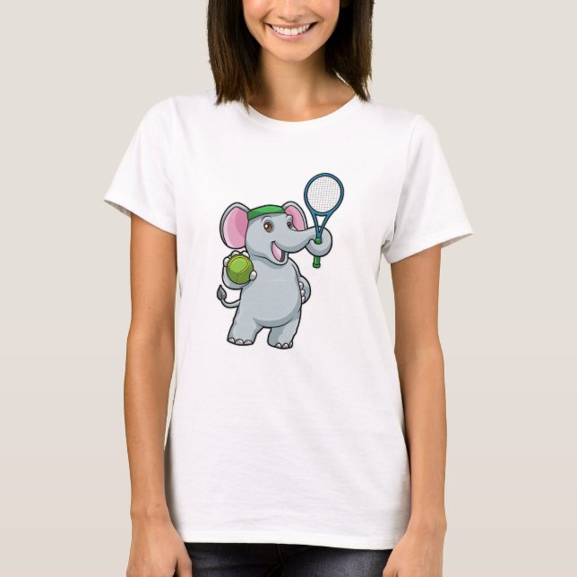 Camiseta Elefante em Tênis com Tênis de raquete e esfera (Frente)
